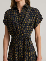 Ralph Lauren Fratillio Short Sleeve Belted Crepe Dress - Dark Navy - UK 6