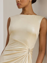 Ralph Lauren Ilianne Buckle-Trim Metallic Maxi Dress - Champagne - UK 12