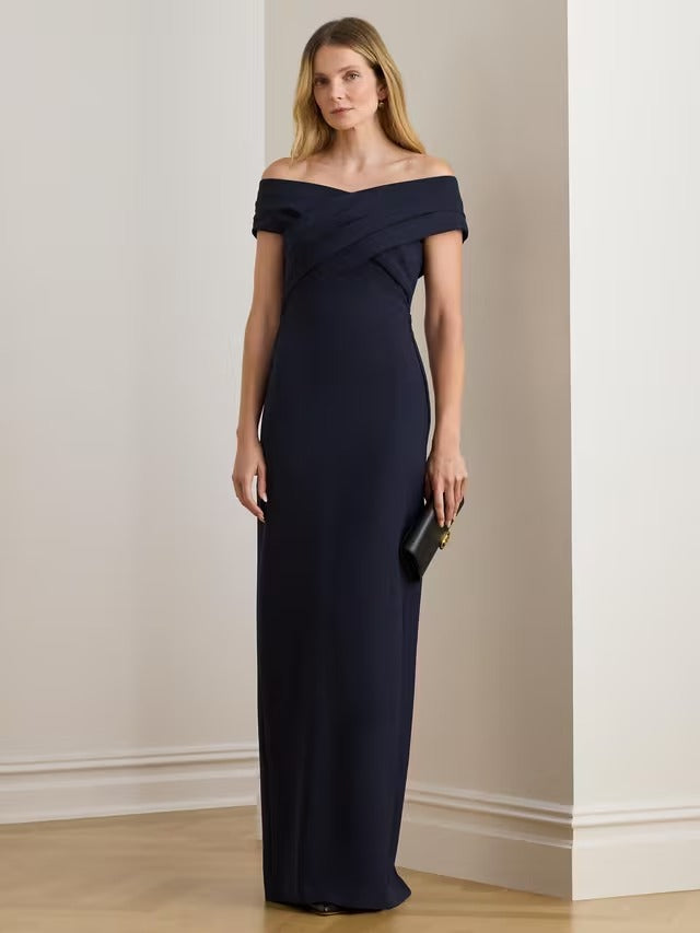 Ralph Lauren Irene Crepe Off Shoulder Maxi Dress - Lighthouse Navy - UK 10