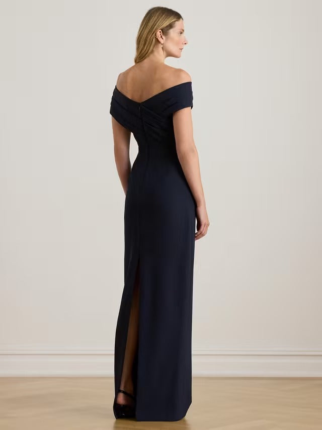 Ralph Lauren Irene Crepe Off Shoulder Maxi Dress - Lighthouse Navy - UK 10