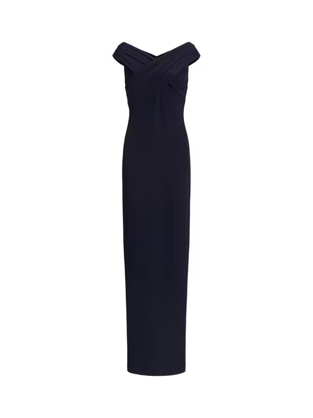 Ralph Lauren Irene Crepe Off Shoulder Maxi Dress - Lighthouse Navy - UK 10