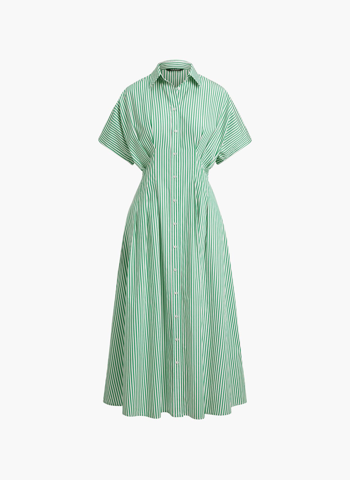 Ralph Lauren Rushanie Day Cotton Flared Midi Dress - Green/White - UK 12