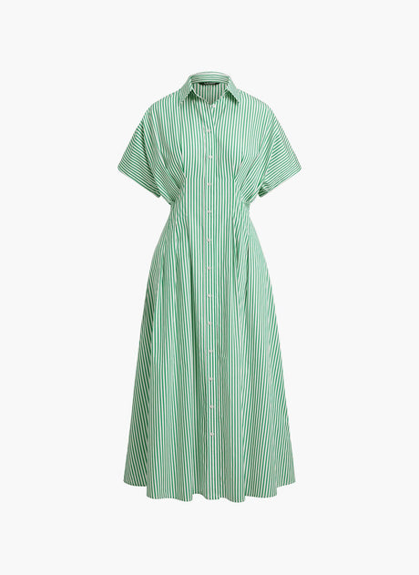 Ralph Lauren Rushanie Day Cotton Flared Midi Dress - Green/White - UK 12