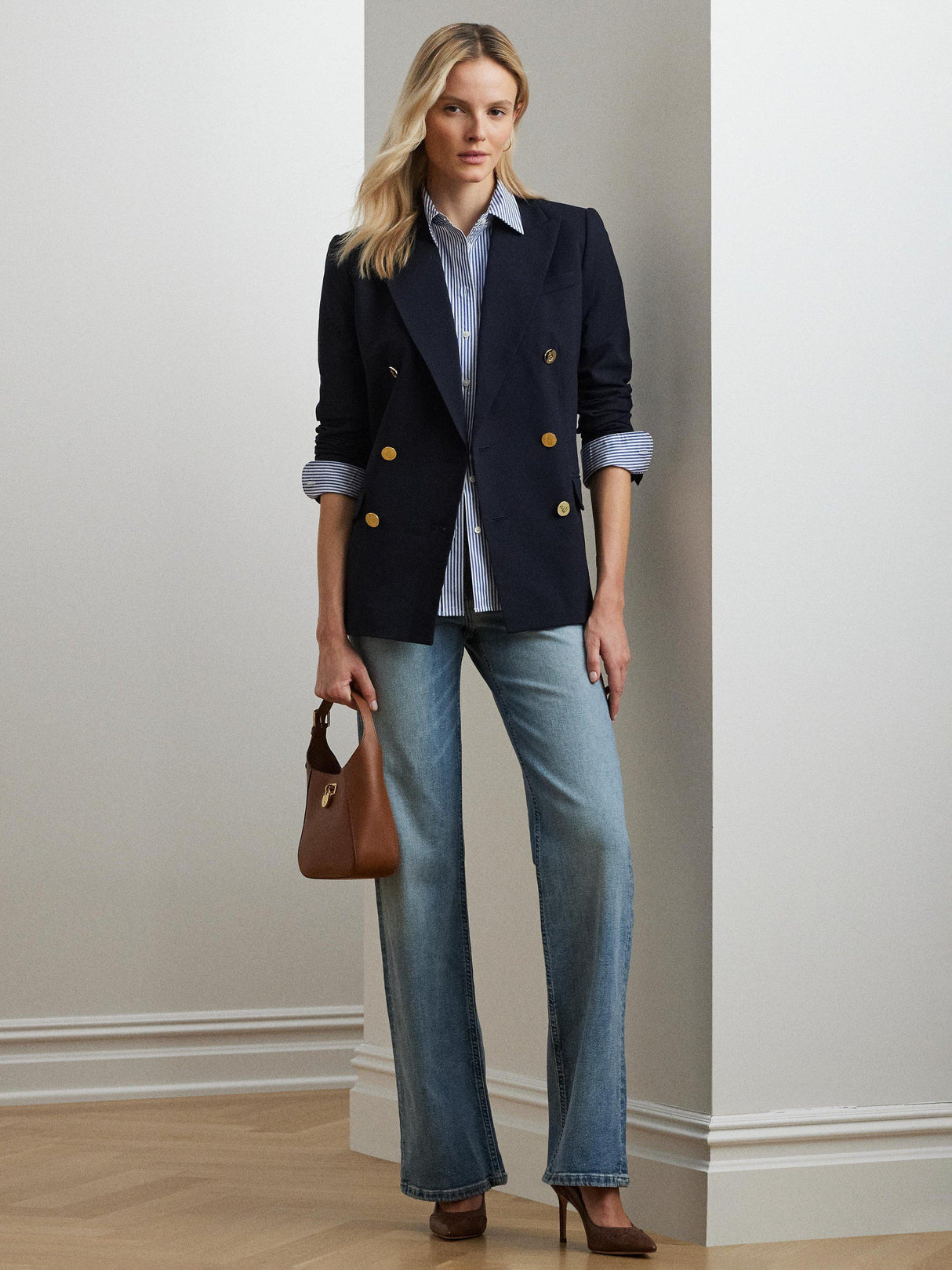 Ralph Lauren Ryen Women's Wool Blend Double Breasted Blazer Navy - Size 6UK