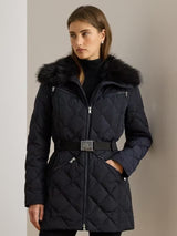 Ralph Lauren Women's Faux Fur Trim Diamond Quilted Down Coat - Navy - M