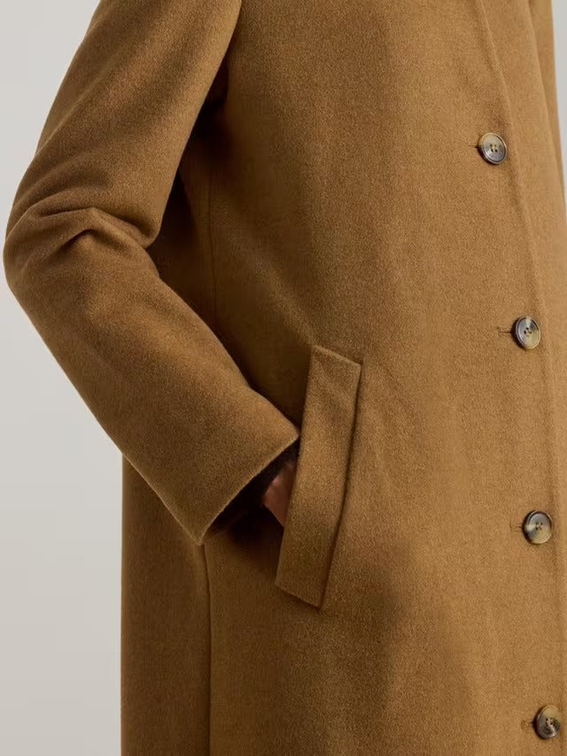 Ralph Lauren Women's Wool Rich Funnel Neck Plain Coat Jacket Camel - Size 18