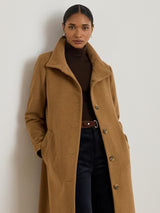Ralph Lauren Women's Wool Rich Funnel Neck Plain Coat Jacket Camel - Size 18