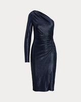 Ralph Lauren Mufray Metallic Ruched One Shoulder Cocktail Dress UK 8 - Navy