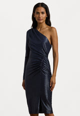 Ralph Lauren Mufray Metallic Ruched One Shoulder Cocktail Dress UK 8 - Navy