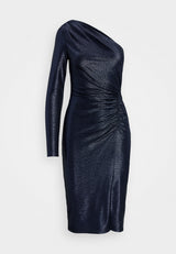 Ralph Lauren Mufray Metallic Ruched One Shoulder Cocktail Dress UK 8 - Navy