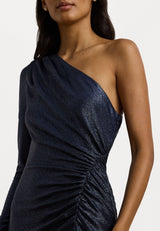 Ralph Lauren Mufray Metallic Ruched One Shoulder Cocktail Dress UK 8 - Navy