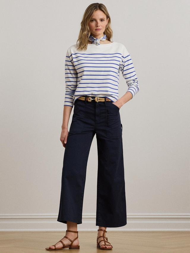 Ralph Lauren Yurshane Stretch Wide Leg Mid Rise Cropped Chinos - Navy UK 12