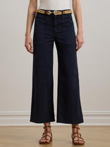 Ralph Lauren Yurshane Stretch Wide Leg Mid Rise Cropped Chinos - Navy UK 12