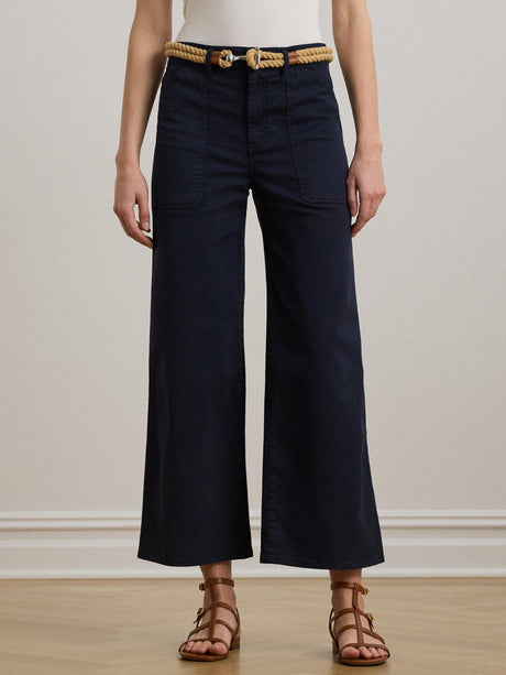 Ralph Lauren Yurshane Stretch Wide Leg Mid Rise Cropped Chinos - Navy UK 12