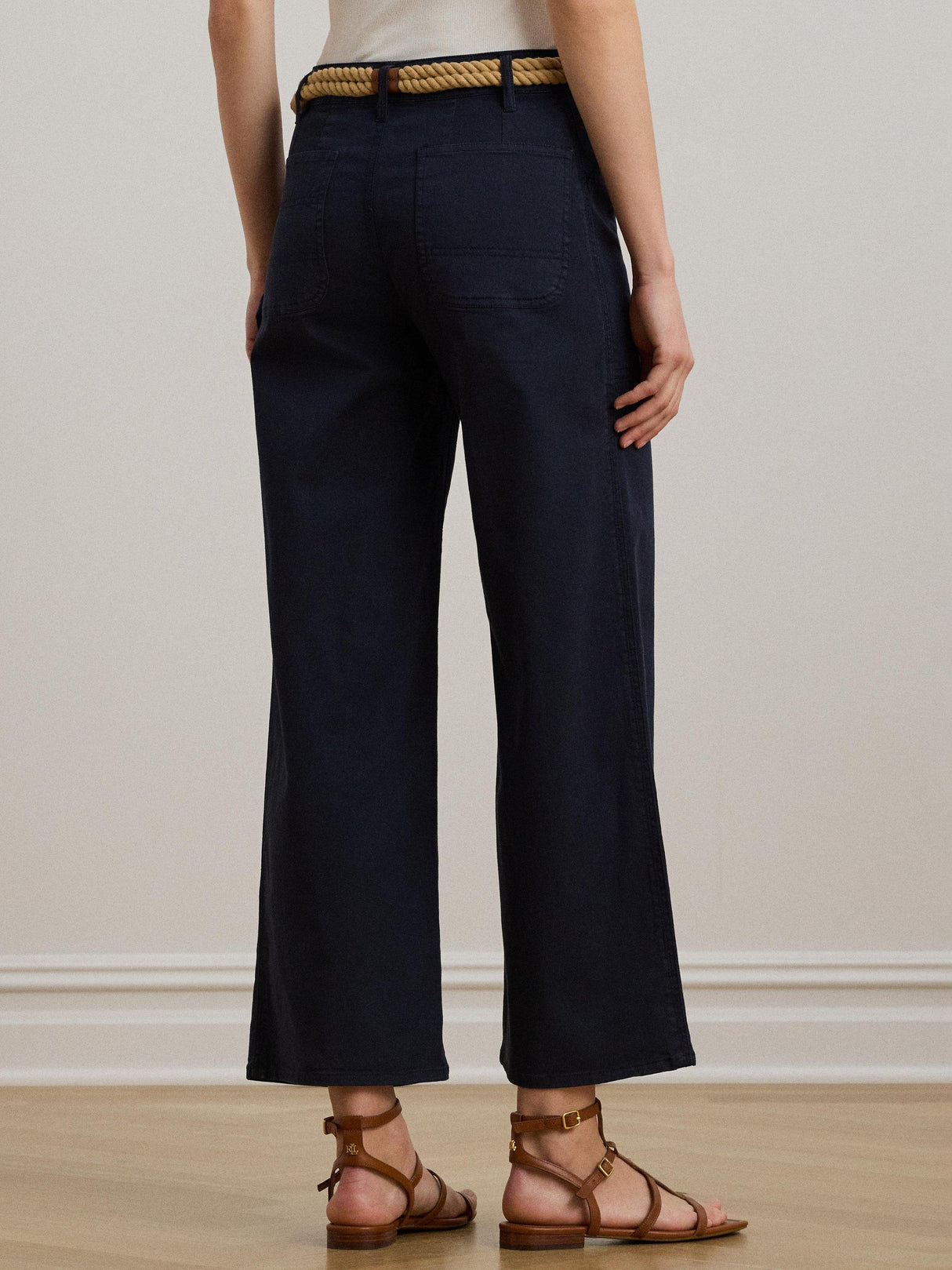 Ralph Lauren Yurshane Stretch Wide Leg Mid Rise Cropped Chinos - Navy UK 12