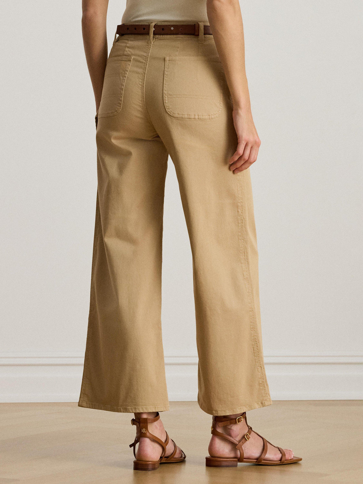 NEW Ralph Lauren Yurshane Women's Stretch Wide Leg Cropped Chinos - Tan UK 12