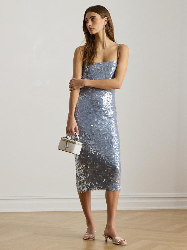 Ralph Lauren Sequin Strappy Woven Slip Midi Dress - UK 12 - Duck Egg Blue