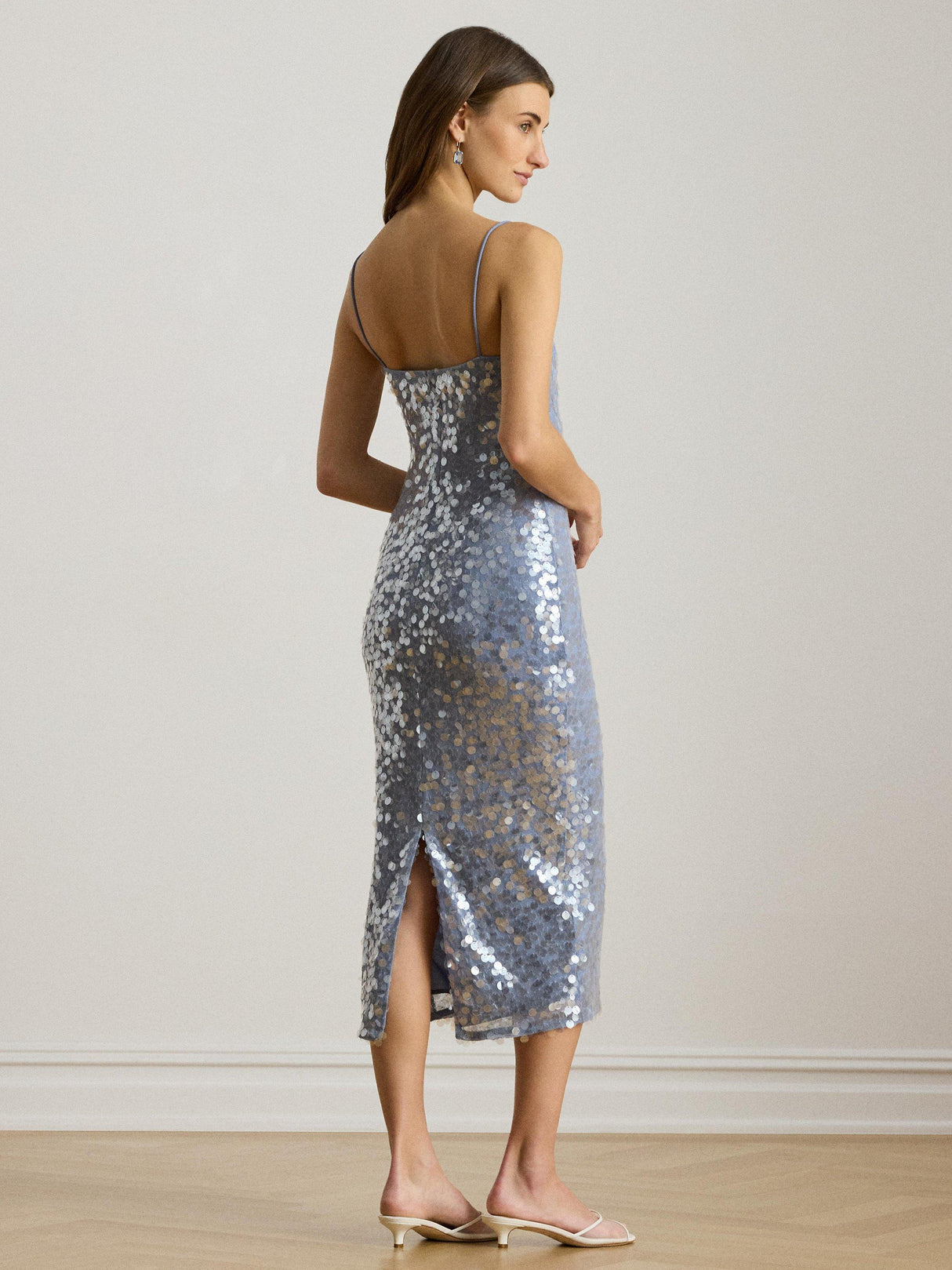 Ralph Lauren Sequin Strappy Woven Slip Midi Dress - UK 12 - Duck Egg Blue