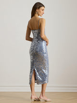 Ralph Lauren Sequin Strappy Woven Slip Midi Dress - UK 12 - Duck Egg Blue