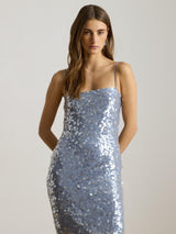 Ralph Lauren Sequin Strappy Woven Slip Midi Dress - UK 12 - Duck Egg Blue