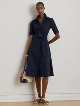 Lauren Ralph Lauren Cotton Blend Belted Shirt Midi Dress UK 14 - Lauren Navy