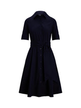 Lauren Ralph Lauren Cotton Blend Belted Shirt Midi Dress UK 14 - Lauren Navy