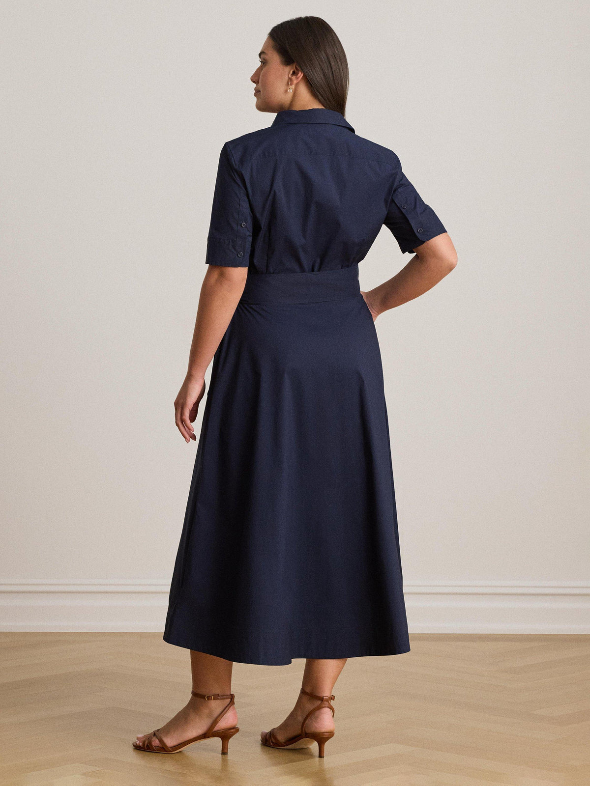 Lauren Ralph Lauren Cotton Blend Belted Shirt Midi Dress UK 14 - Lauren Navy