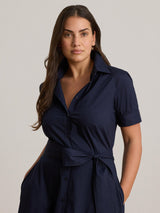 Lauren Ralph Lauren Cotton Blend Belted Shirt Midi Dress UK 14 - Lauren Navy