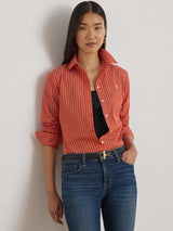 Ralph Lauren Jamelko Classic Fit Stripe Broadcloth Shirt - Orange/Blue - XS