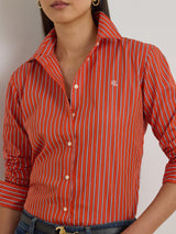 Ralph Lauren Jamelko Classic Fit Stripe Broadcloth Shirt - Orange/Blue - XS