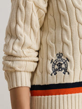 Ralph Lauren Tedurph V-Neck Cotton Pullover Jumper - Cream/Navy/Orange - M