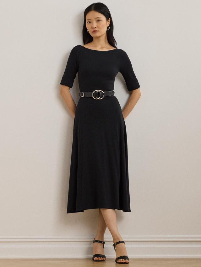 Ralph Lauren Munzie Rib Knit Cotton Midi Women's Dress - UK Size XL - Black
