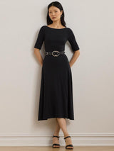 Ralph Lauren Munzie Rib Knit Cotton Midi Women's Dress - UK Size XL - Black