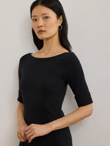 Ralph Lauren Munzie Rib Knit Cotton Midi Women's Dress - UK Size XL - Black