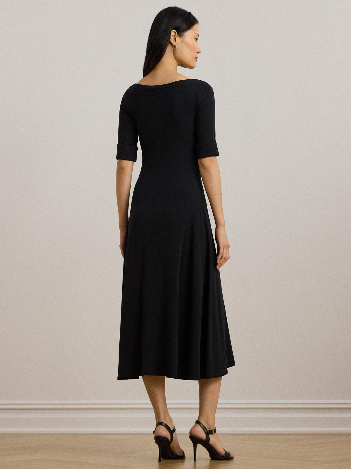 Ralph Lauren Munzie Rib Knit Cotton Midi Women's Dress - UK Size XL - Black