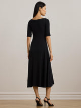 Ralph Lauren Munzie Rib Knit Cotton Midi Women's Dress - UK Size XL - Black