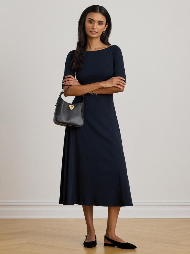 Ralph Lauren Munzie Rib Knit Stretch Cotton Midi Dress Lighthouse Navy -XL