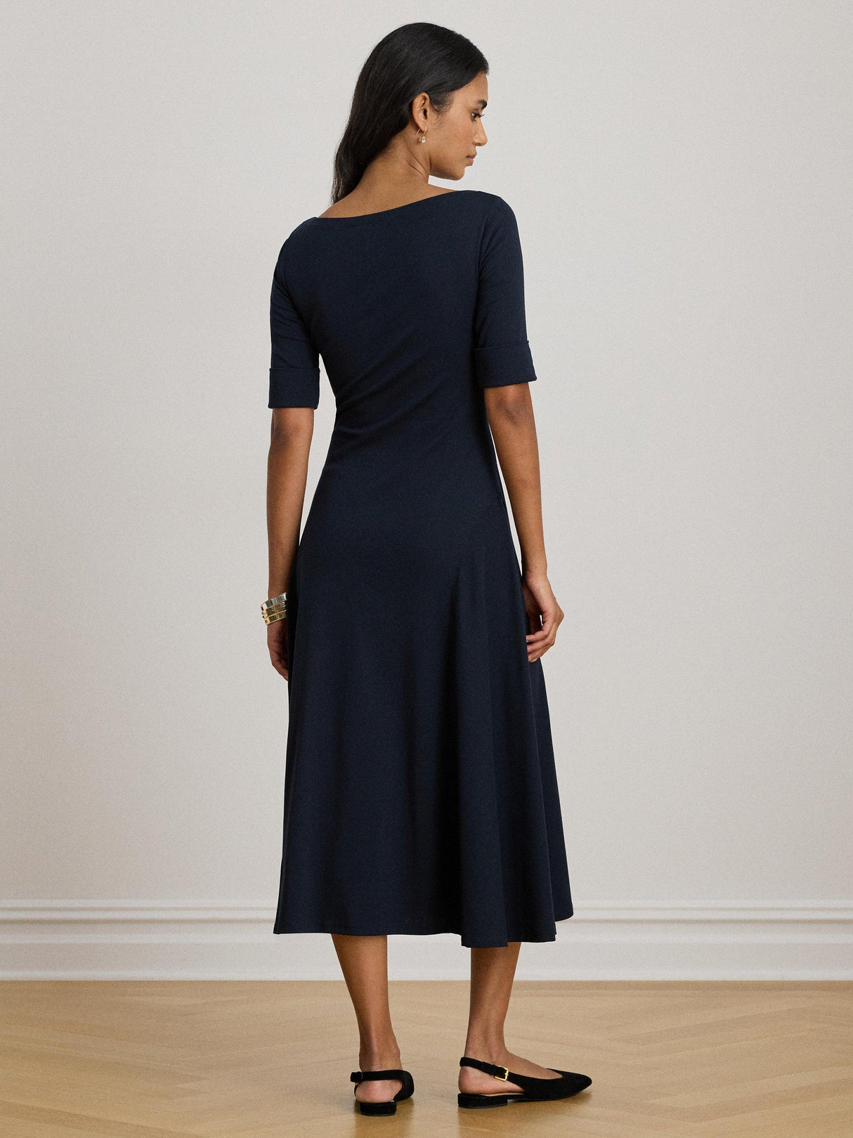 Ralph Lauren Munzie Rib Knit Stretch Cotton Midi Dress Lighthouse Navy -XL