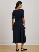 Ralph Lauren Munzie Rib Knit Stretch Cotton Midi Dress Lighthouse Navy -XL