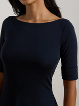 Ralph Lauren Munzie Rib Knit Stretch Cotton Midi Dress Lighthouse Navy -XL