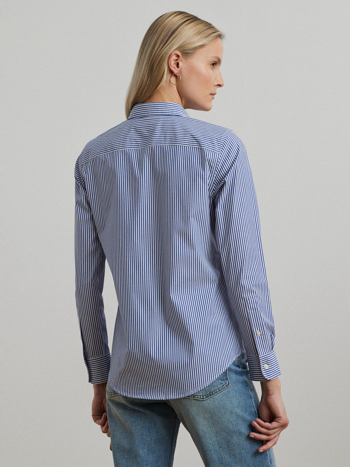 Ralph Lauren Jamelko Women's Stripe Easy Care Shirt - Blue/White - Medium
