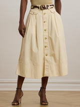 Ralph Lauren Womens Gilchrist Button A-Line Midi Skirt - Ivory Beige - UK 16
