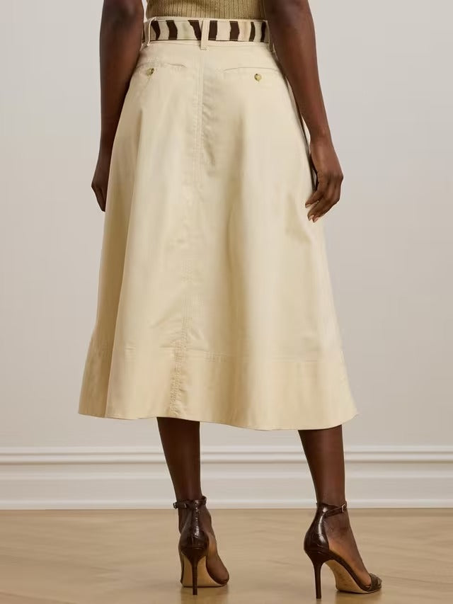 Ralph Lauren Womens Gilchrist Button A-Line Midi Skirt - Ivory Beige - UK 16