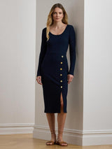 Ralph Lauren Grivalle Trim Plain Scoop Neck Maxi Dress - Lauren Navy - Large