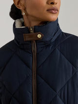 Ralph Lauren Women's Faux Leather Trim Diamond Quilted Jacket - Navy - Large