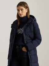 Ralph Lauren Women's Hooded Knee Length Channel Quilted Coat - Navy - S