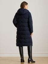 Ralph Lauren Women's Hooded Knee Length Channel Quilted Coat - Navy - S