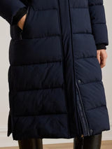 Ralph Lauren Women's Hooded Knee Length Channel Quilted Coat - Navy - S