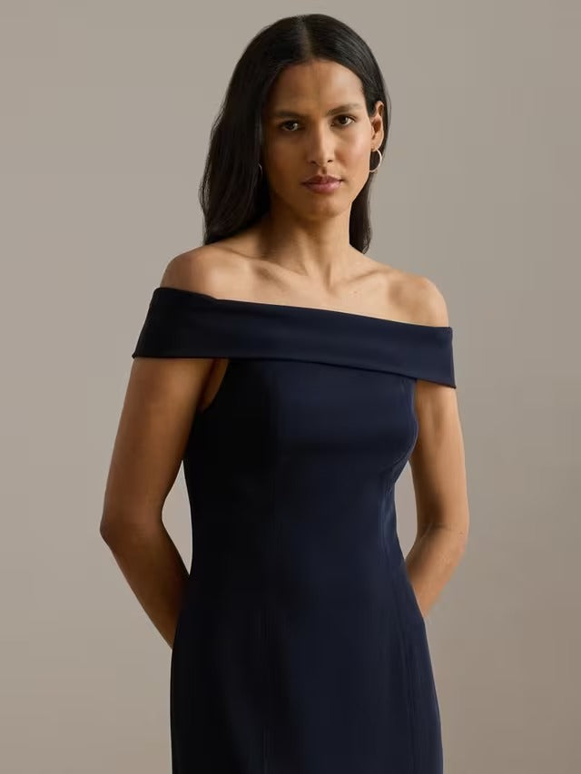 Ralph Lauren Adlar Crepe Off Shoulder Straight Maxi Dress - Navy - UK 20