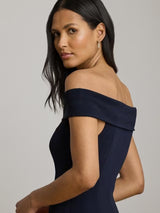 Ralph Lauren Adlar Crepe Off Shoulder Straight Maxi Dress - Navy - UK 20